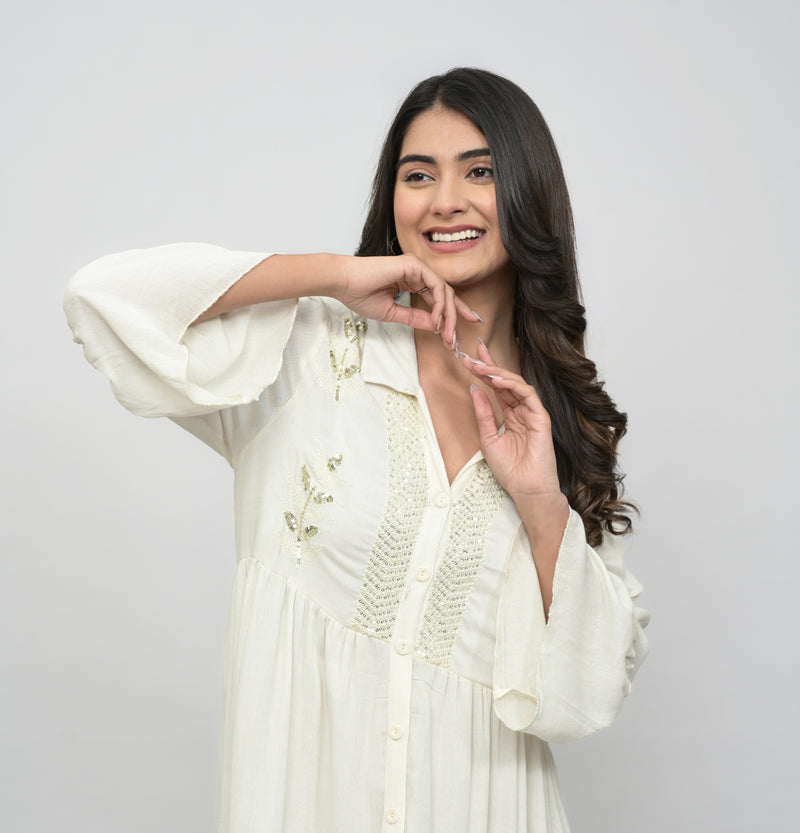 Ivory Button-Down Dress