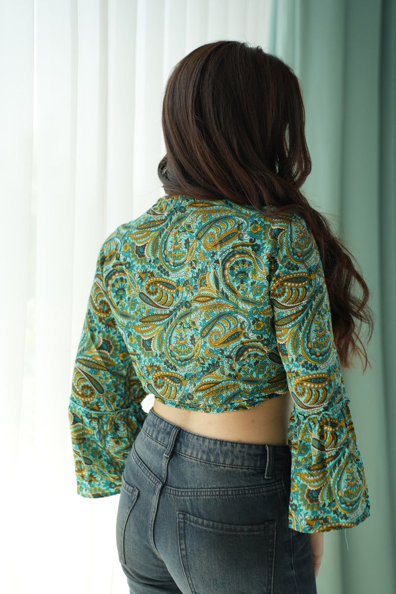 Teal Paisley Tie-Front